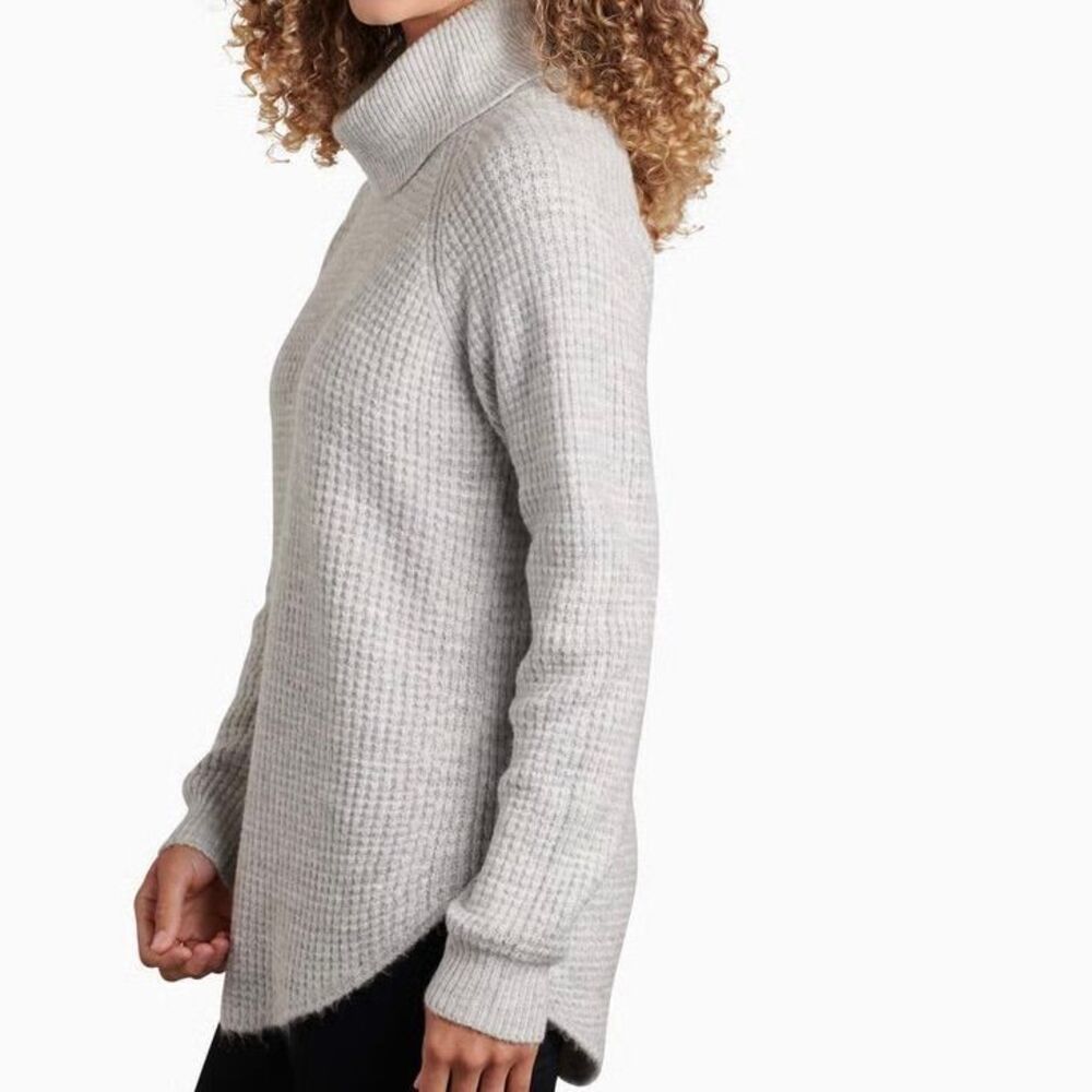 KUHL Sienna Sweater Small Ash Gray Turtleneck Waffle Knit Tunic Long Sleeve